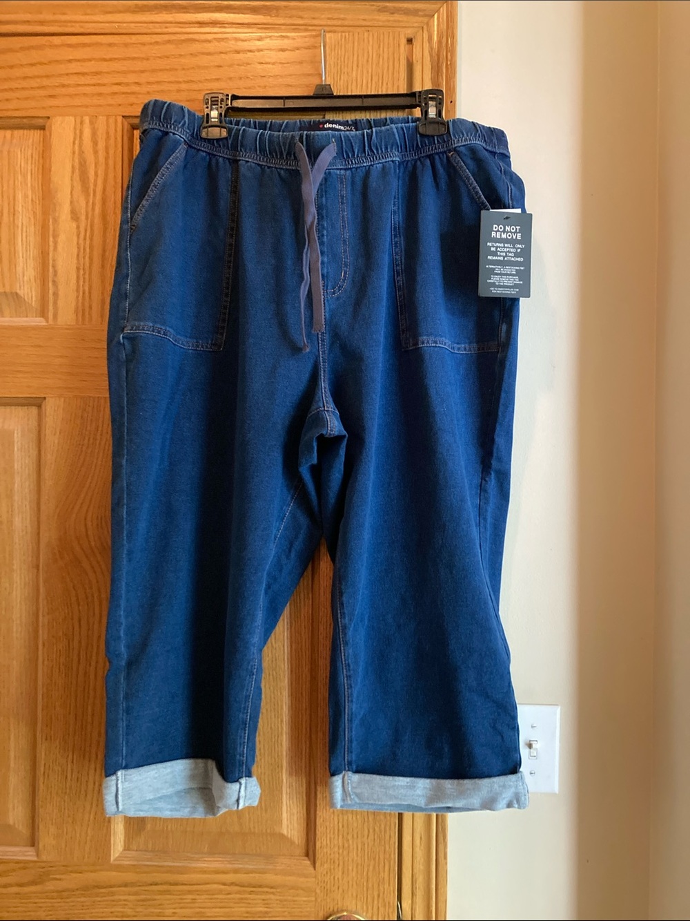 Roaman's Dark Blue Cropped Jeans - Drawstring Ankle Pants